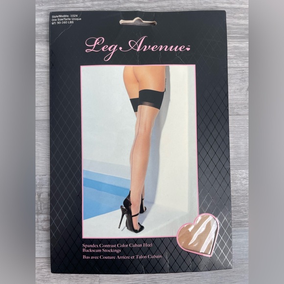 Leg Avenue Accessories - Leg Avenue Contrast Color Black Backseam Sheer Nude Thigh High Stockings Sz OS
